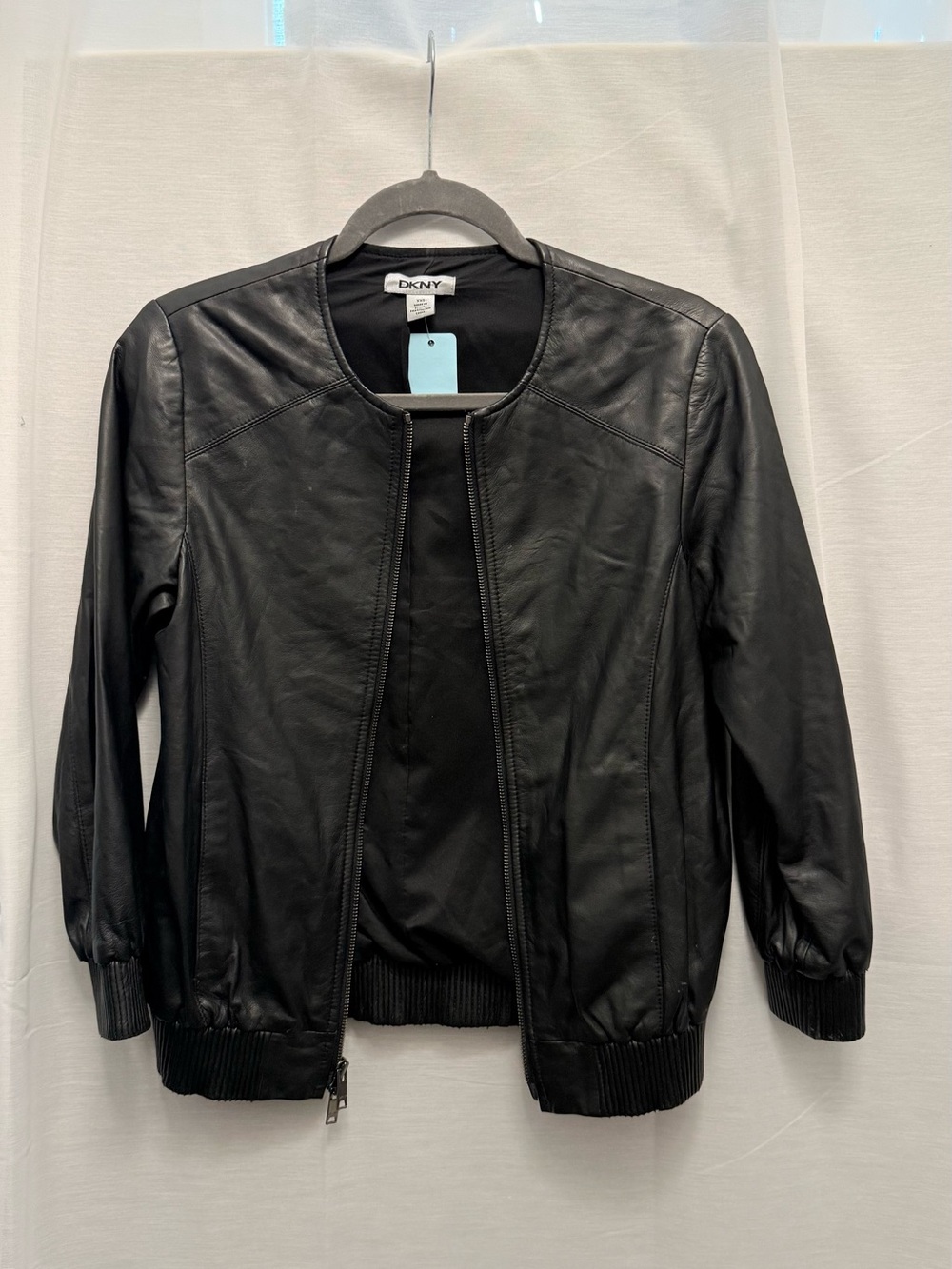 DKNY Black Lambskin Leather Bomber Jacket